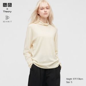NWT Uniqlo x Theory 3D Knit Extra Fine Merino Turtleneck Sweater Cream